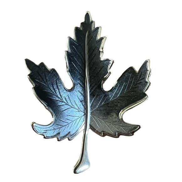 Vintage Ombre Black-Silver Metal Maple Leaf Brooch/Pin - 2 7/8" x 1.75" - Picture 1 of 3